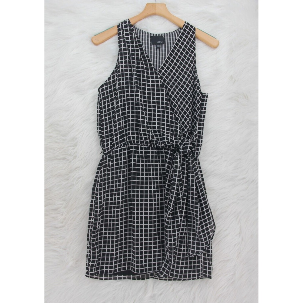 Greylin Racerback Women's Sleeveless Windowpane V Neck Black Dress S #1432